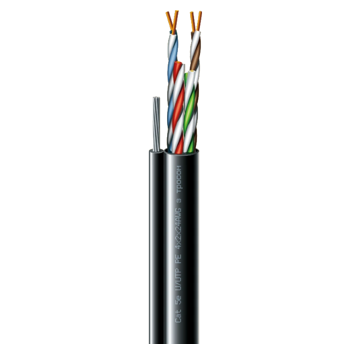 ЗЗЦМ Cat. 5e U/UTP РЕ steel cord 4x2x24 AWG (k) трос (70910181) бухта 500м.