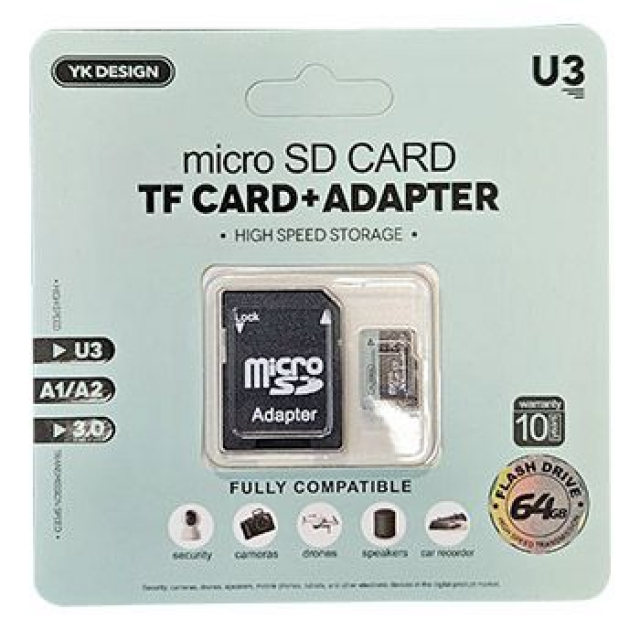 Карта пам'яті microSDHC 64GB YK Design UHS-I Class 3 (U3) (з адаптером)