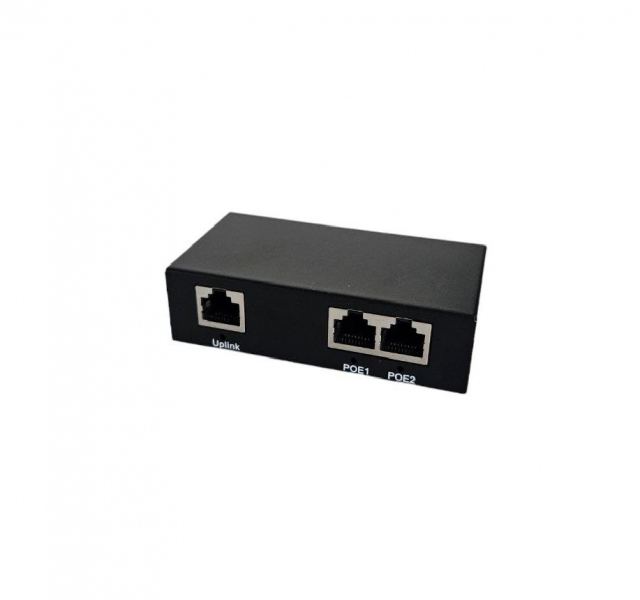 PoE-розширювач UTex UT-B12A (Вхід -1 PoE порт / Вихід- 2 PoE порти 10/100Mbps, до 250м, до 30Вт, IEEE802.3AF/AF, металевий корпус, розміри: 95 х 47 х 25 мм)