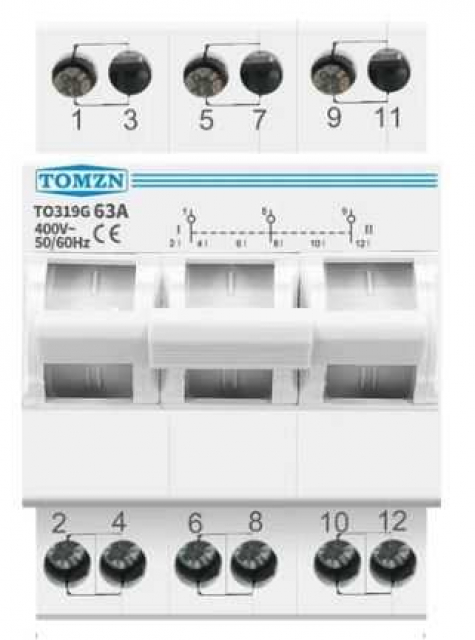 Механічний трипозиційний перемикач TOMZN TO319G 63A триполюсний