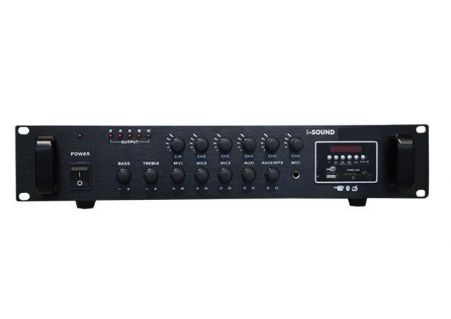 Мікшуючий підсилювач із медіаплеєром I-Sound IS-MZ1000BT (1 зона, потужність до 360Вт, 100В/70В 4-16 Ом, діапазон 50 Гц-15 кГц, MIC In-3шт, AUX-2шт, Line In, USB-TF Card/FM /Bluetooth, ~10 -240В/ 510В