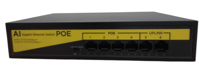 Комутатор PoE Switch Utex UT-SG06P-65 (4 port POE 10/100/1000BASE + 2 port UPLINK 10/100Mbps, 65Вт на 4 порта, Max=30Вт/1 port PoE, AC 220В, габарити: 200x125x40 мм)
