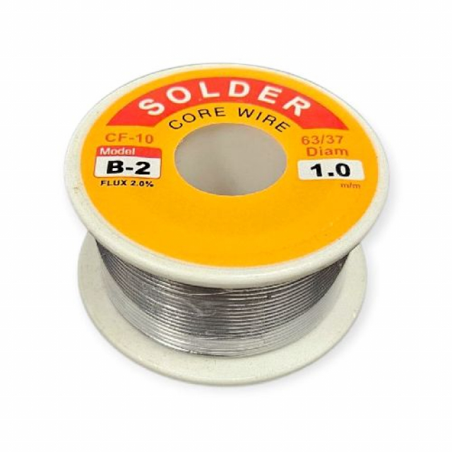 Припій із флюсом Solder CF-10 (Олово/Свинец: 63% / 37%, Флюс: 2%, діаметр -1 мм, вага - 100 г)